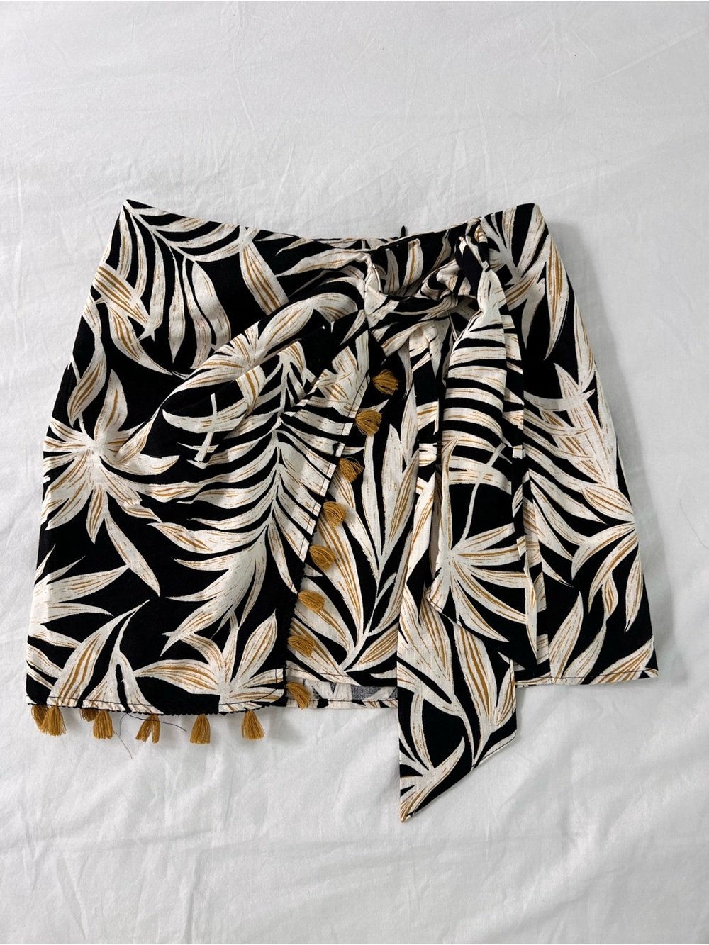 Zara Tropical Print Wrap Skirt with Gold Tassels
